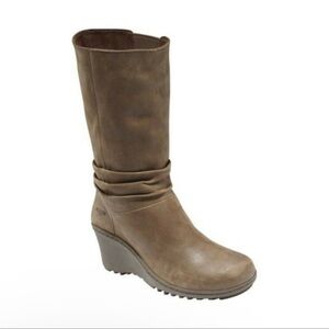 KEEN Akita Mid Calf Boots Wedge Heel Taupe Brown Soft Leather Size 8 Women’s